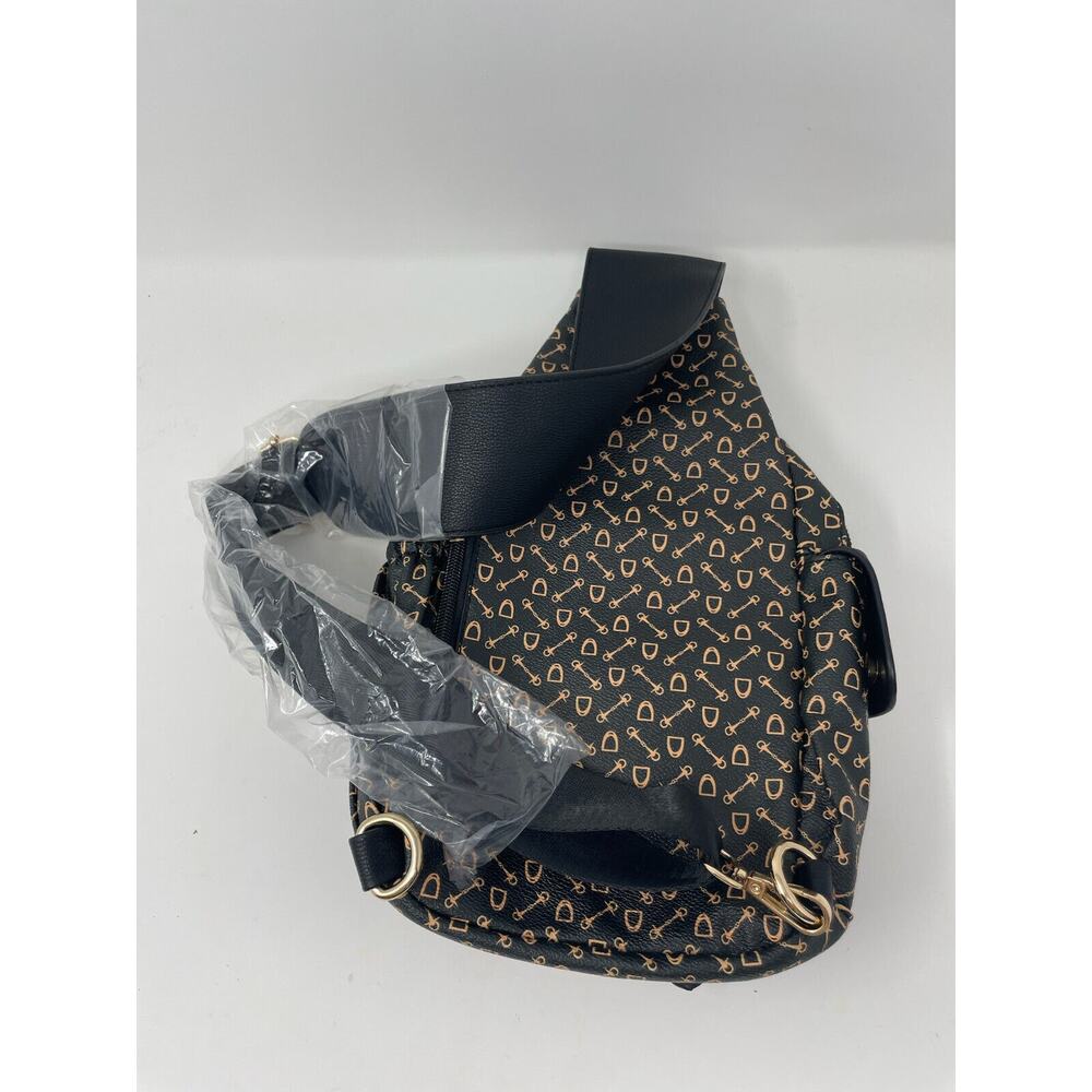 AR New York Black Printed Vegan Faux Leather Sling Bag New - Picture 8 of 9